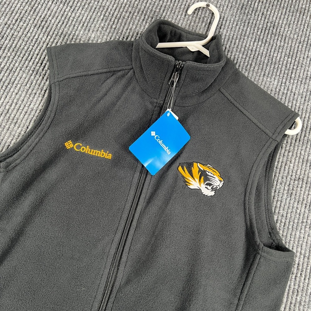 Missouri Tigers Mizzou Fleece Mens Small Columbia Black Sleeveless Full Zip New